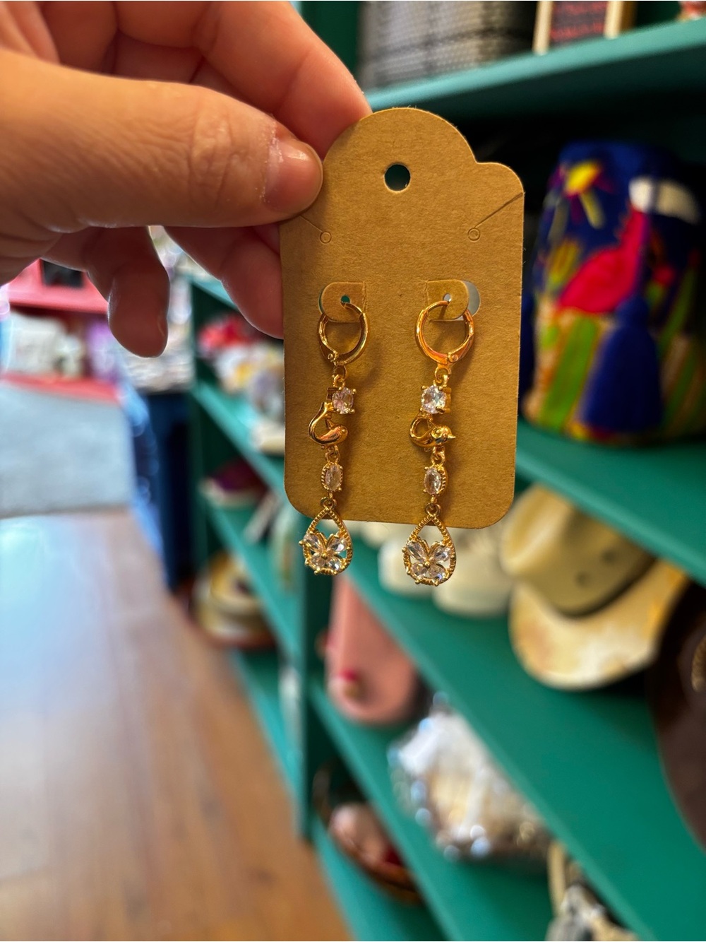 Gold Crystal Drop Earrings with Clear Stones - Women's Jewelry